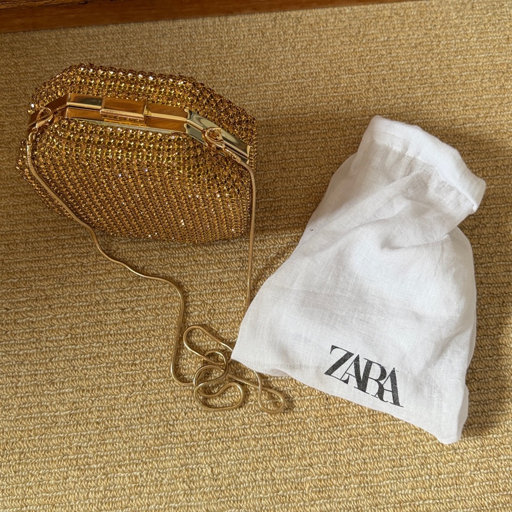 ZARA NWOT Gold Crystal Evening Clutch Bag - Elegant Women’s Crossbody - Picture 4 of 4